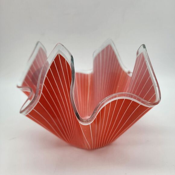 Vintage Chance Brothers Handkerchief Vase Orange White Cordon Pinstripe MCM 60s - Picture 1 of 13